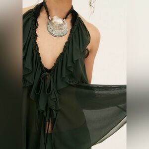 NWT FREE PEOPLE FEARLESS RUFFLE TOP DEEP FOREST